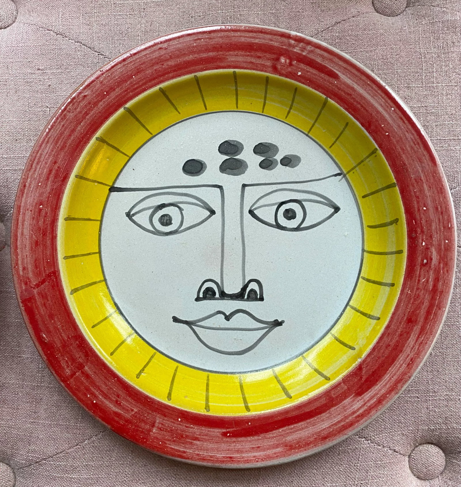 Italian Desimone Hand-Painted Face Plate and Shallow Bowl, 1965, Set/2 - 3