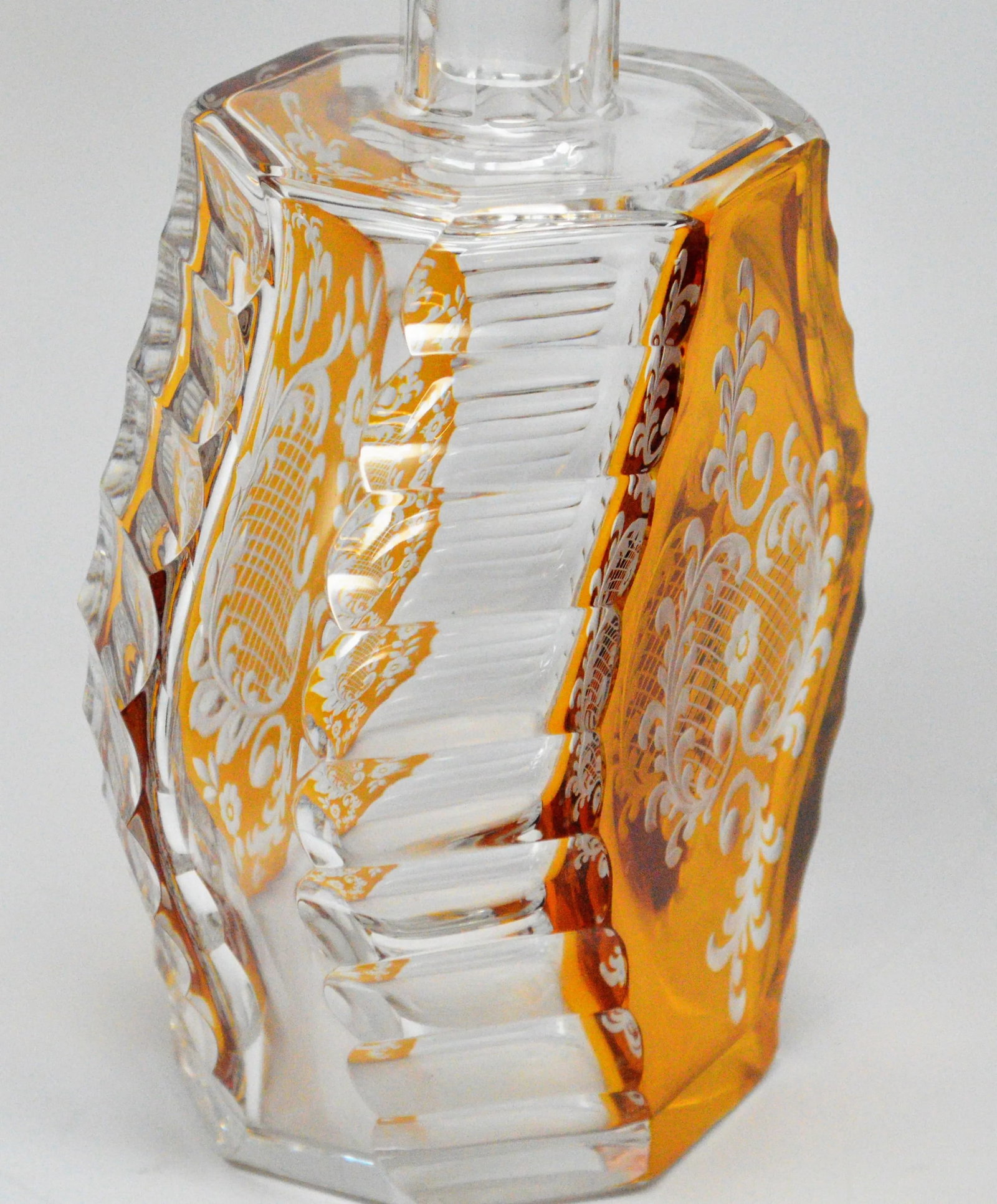 Czech Bohemian Style of Karl Palda Amber Glass Decanter Liquor Set - 6 Pieces - 12