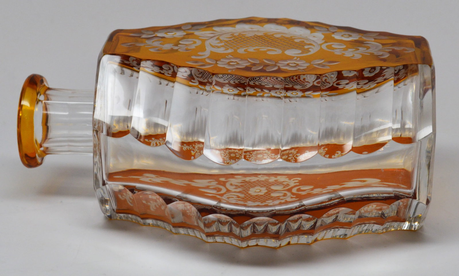 Czech Bohemian Style of Karl Palda Amber Glass Decanter Liquor Set - 6 Pieces - 8