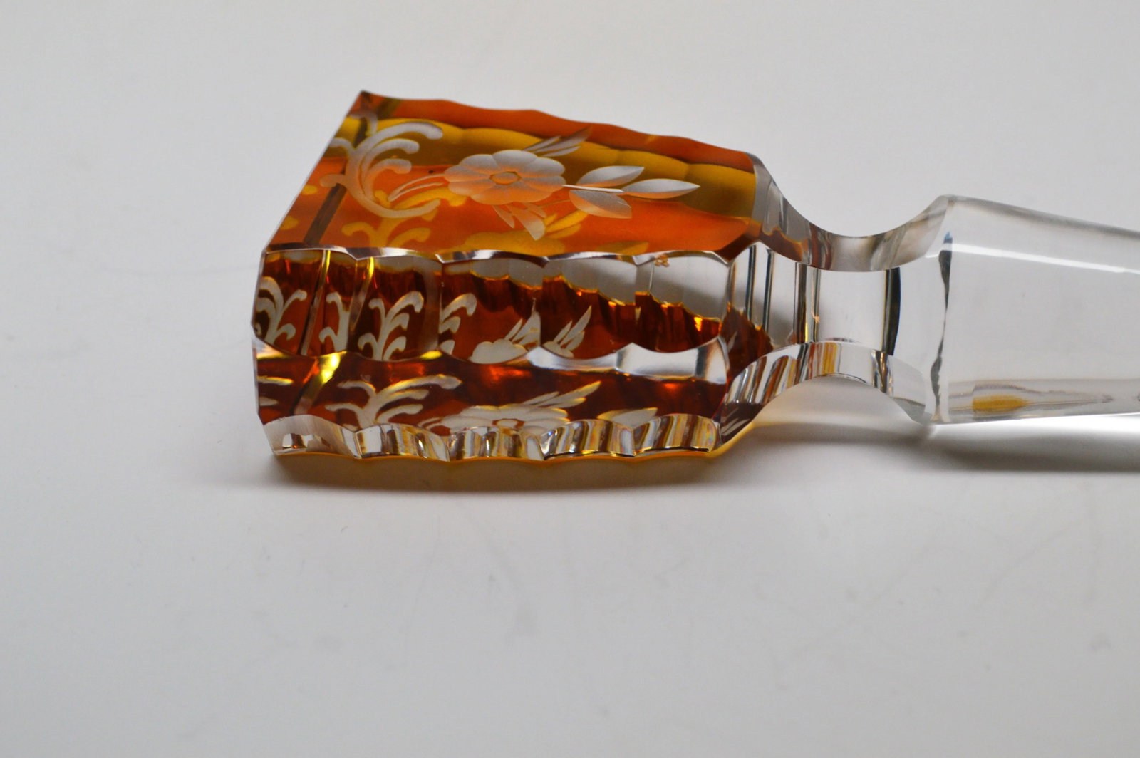 Czech Bohemian Style of Karl Palda Amber Glass Decanter Liquor Set - 6 Pieces - 9