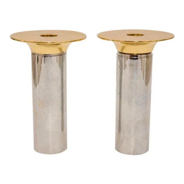 Candle Holders Chrome & Polished Brass - a Pair Candlesticks - 10