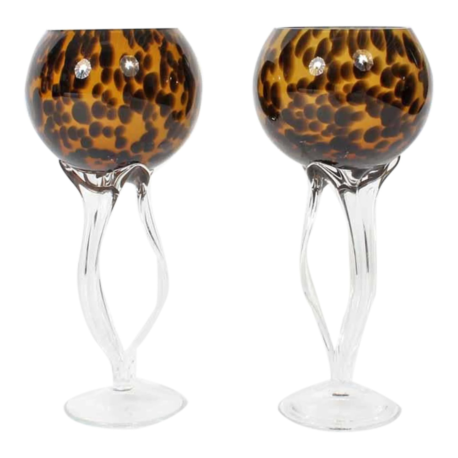 A Pair of Art Glass Stemmed Goblets in Tortoise Shell (1 of 7)
