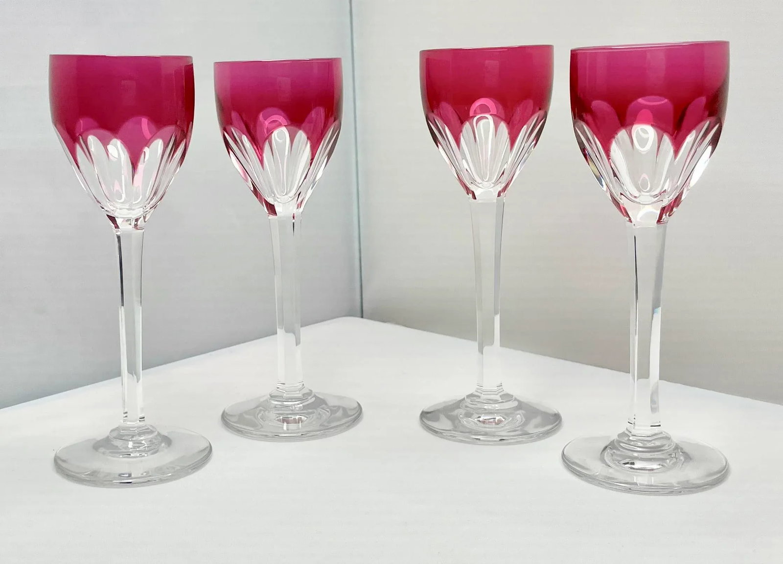 2000s Baccarat Harcourt Genova Ruby Crystal Stemmed Cordial Liqueur Shot Glasses- Set of 4 - 11