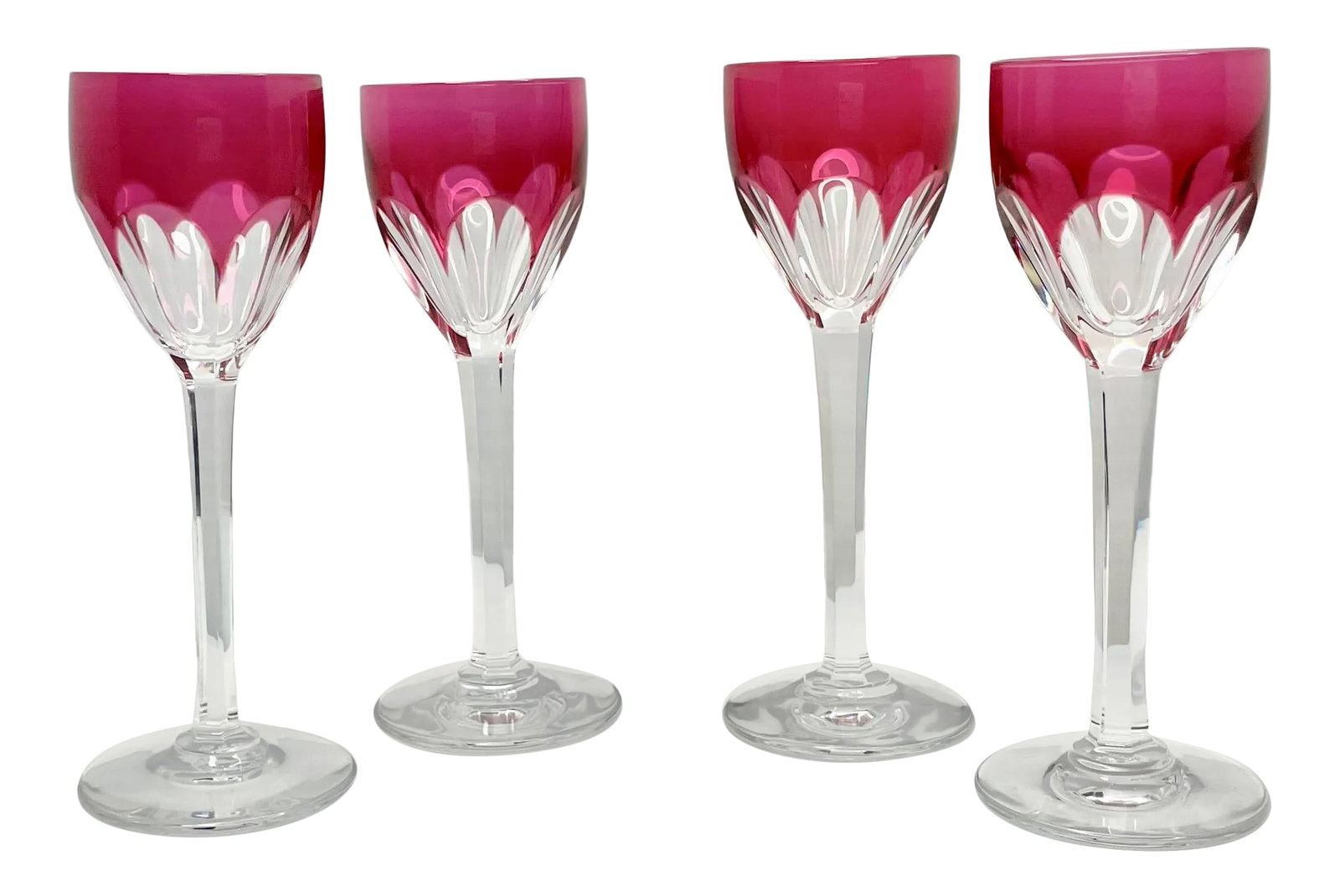 2000s Baccarat Harcourt Genova Ruby Crystal Stemmed Cordial Liqueur Shot Glasses- Set of 4 (1 of 11)