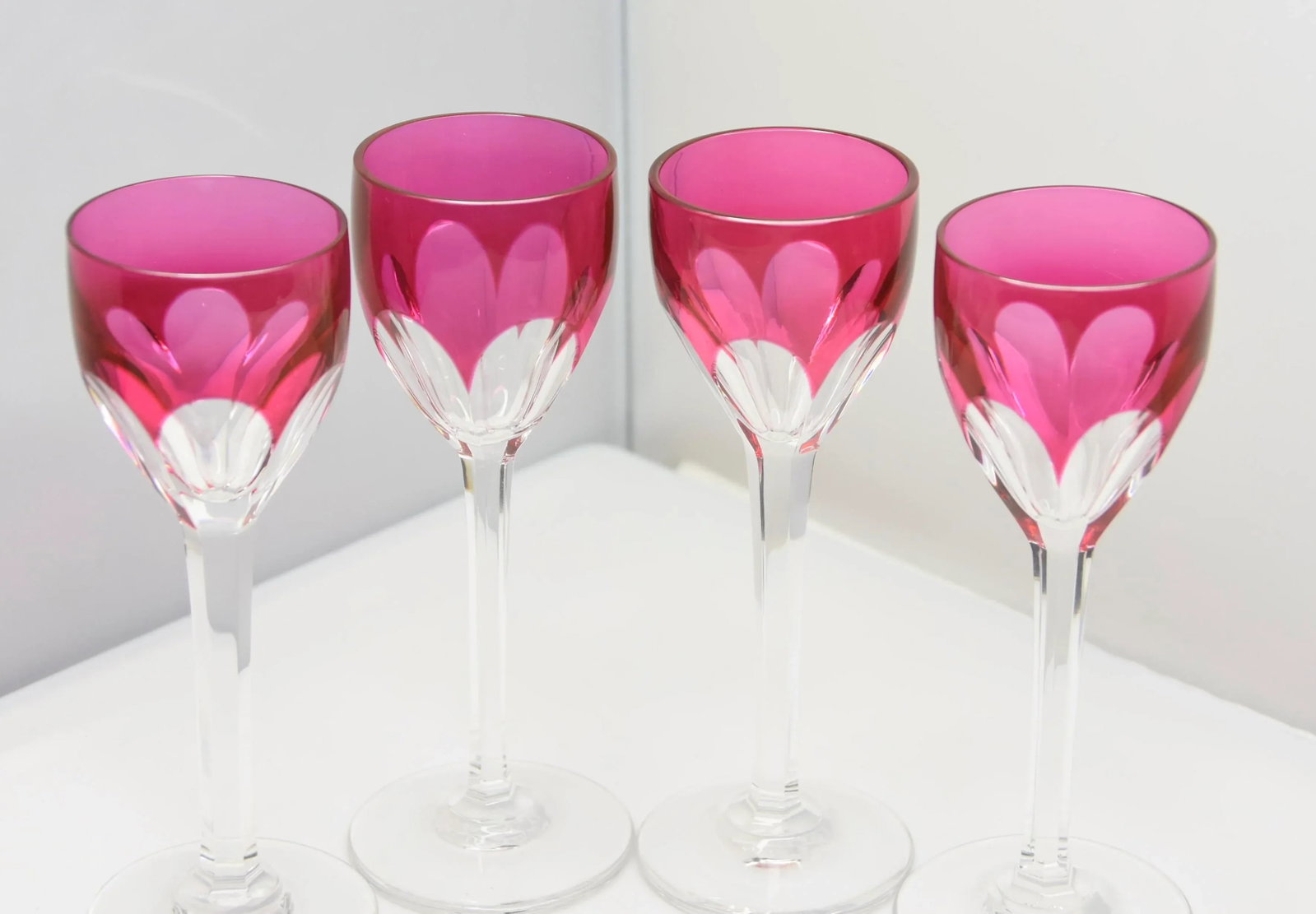 2000s Baccarat Harcourt Genova Ruby Crystal Stemmed Cordial Liqueur Shot Glasses- Set of 4 - 2
