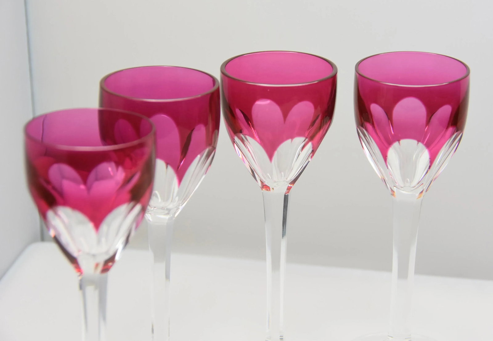 2000s Baccarat Harcourt Genova Ruby Crystal Stemmed Cordial Liqueur Shot Glasses- Set of 4 - 4