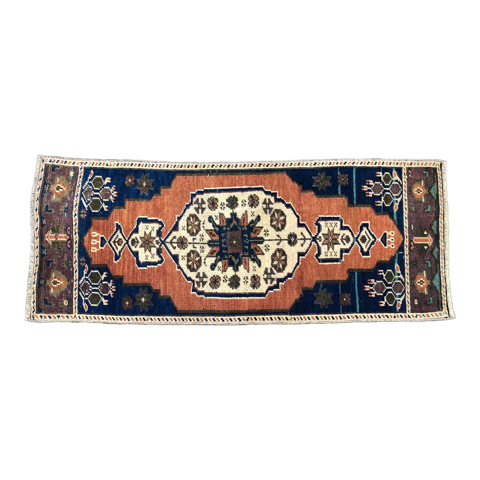 Vintage Navy Blue and Orange Rug: Handmade wool and cotton rug in Turkish Anatolia Small Rug, Vintage Oushak Rug, Turkish Vintage Anatolian Rug, Handmade wool Rug . One Of Kind Vintage Rug with perfect design and colors Condition: Alt