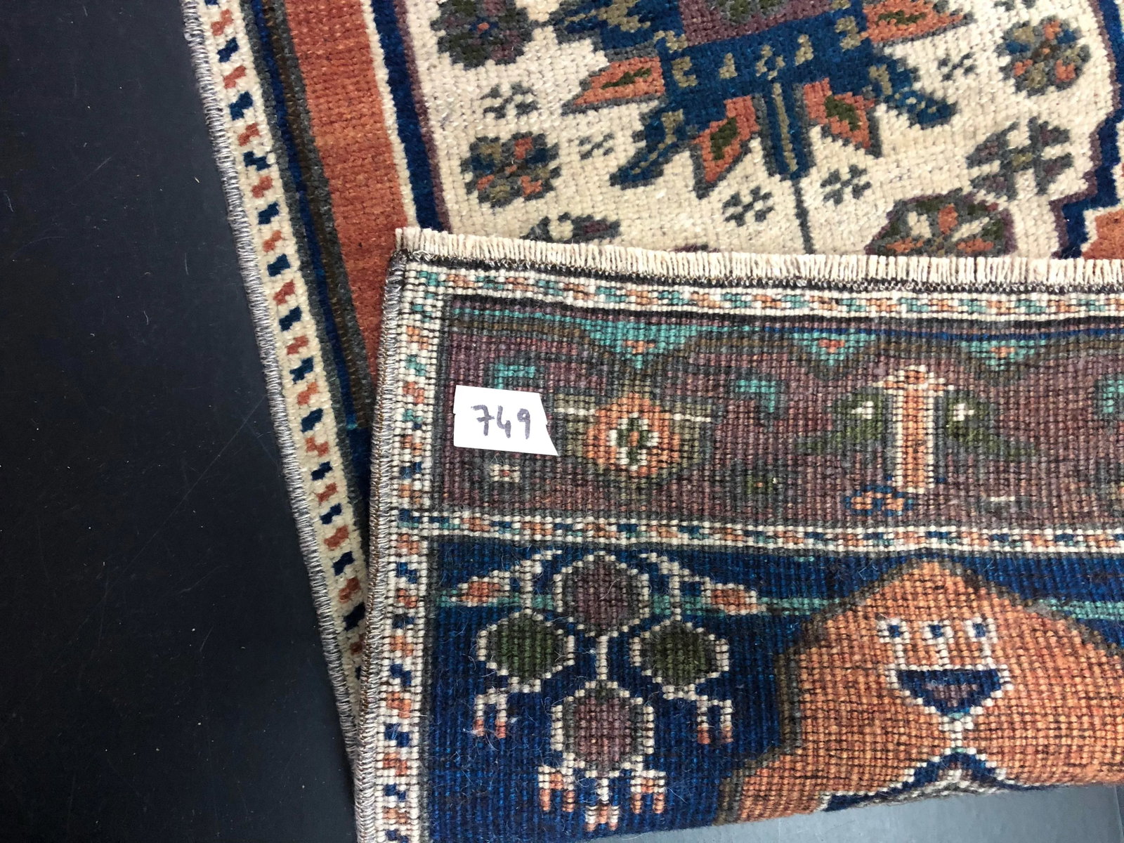 Vintage Navy Blue and Orange Rug - 5
