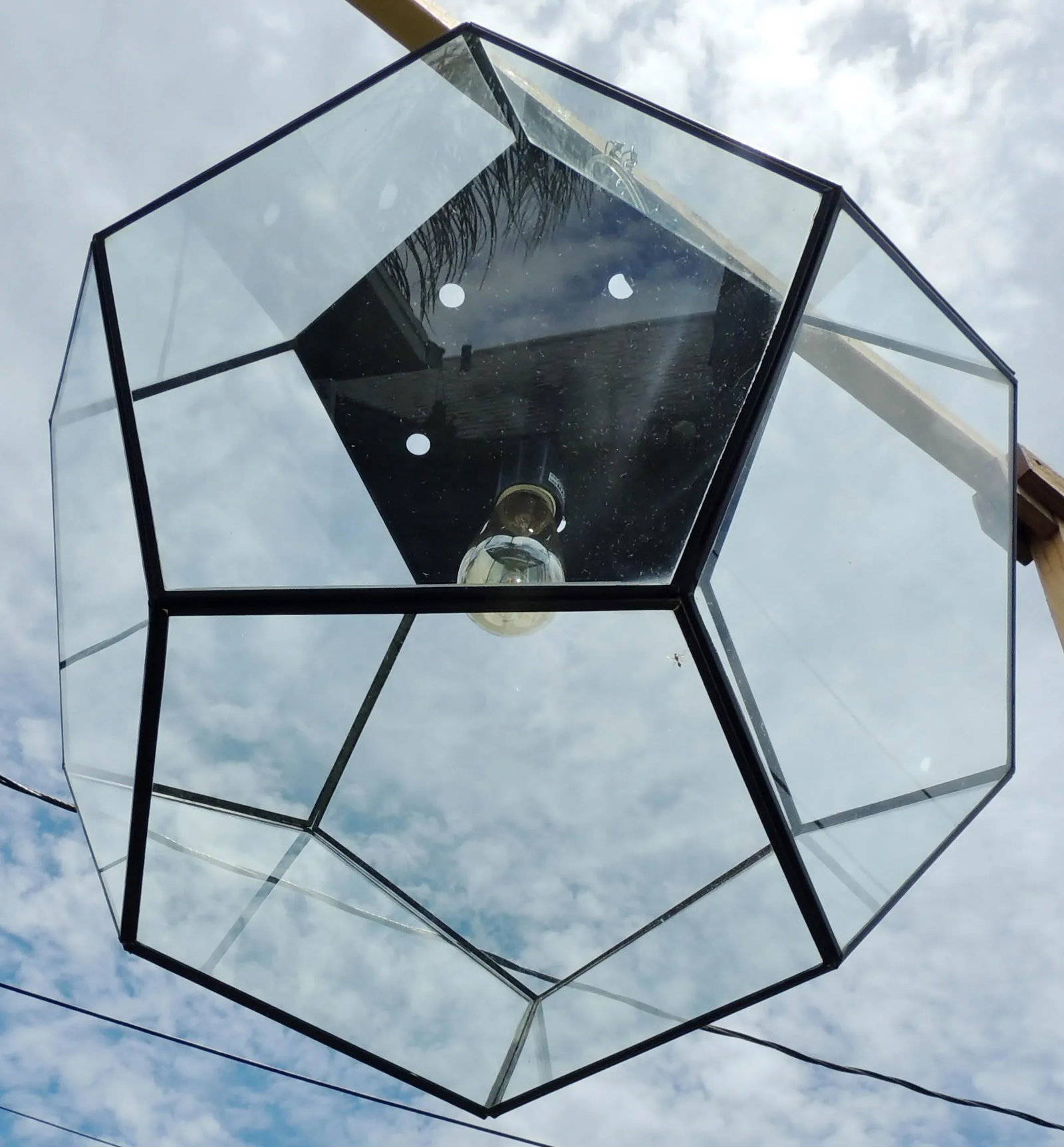 Large Vintage Late 20th Century Glass Metal Polygon Panel Ceiling Fixture Pendant - 7