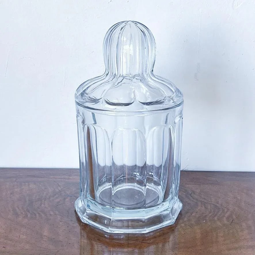 Vintage Large Lidded Glass Jar in Decagon Shape With Bulbous Lid by Heisey - 2