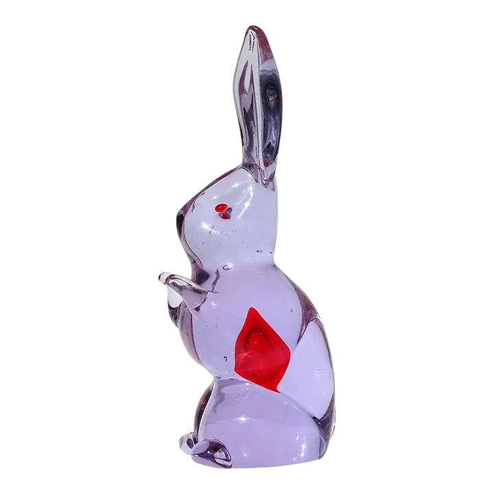 Murano Cenedese Antonio Da Ros Alexandrite Purple Red Heart Vintage Italian Art Glass Rabbit Figurin: Beautiful vintage Murano hand blown Sommerso amethyst purple "Alexandrite" with red accents Italian art glass color changing bunny rabbit figurine / sculpture. Documented to the Cenedese company. The