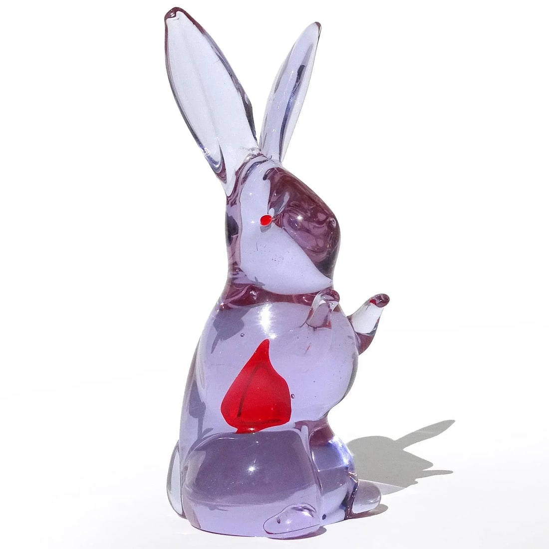 Murano Cenedese Antonio Da Ros Alexandrite Purple Red Heart Vintage Italian Art Glass Rabbit Figurin - 4