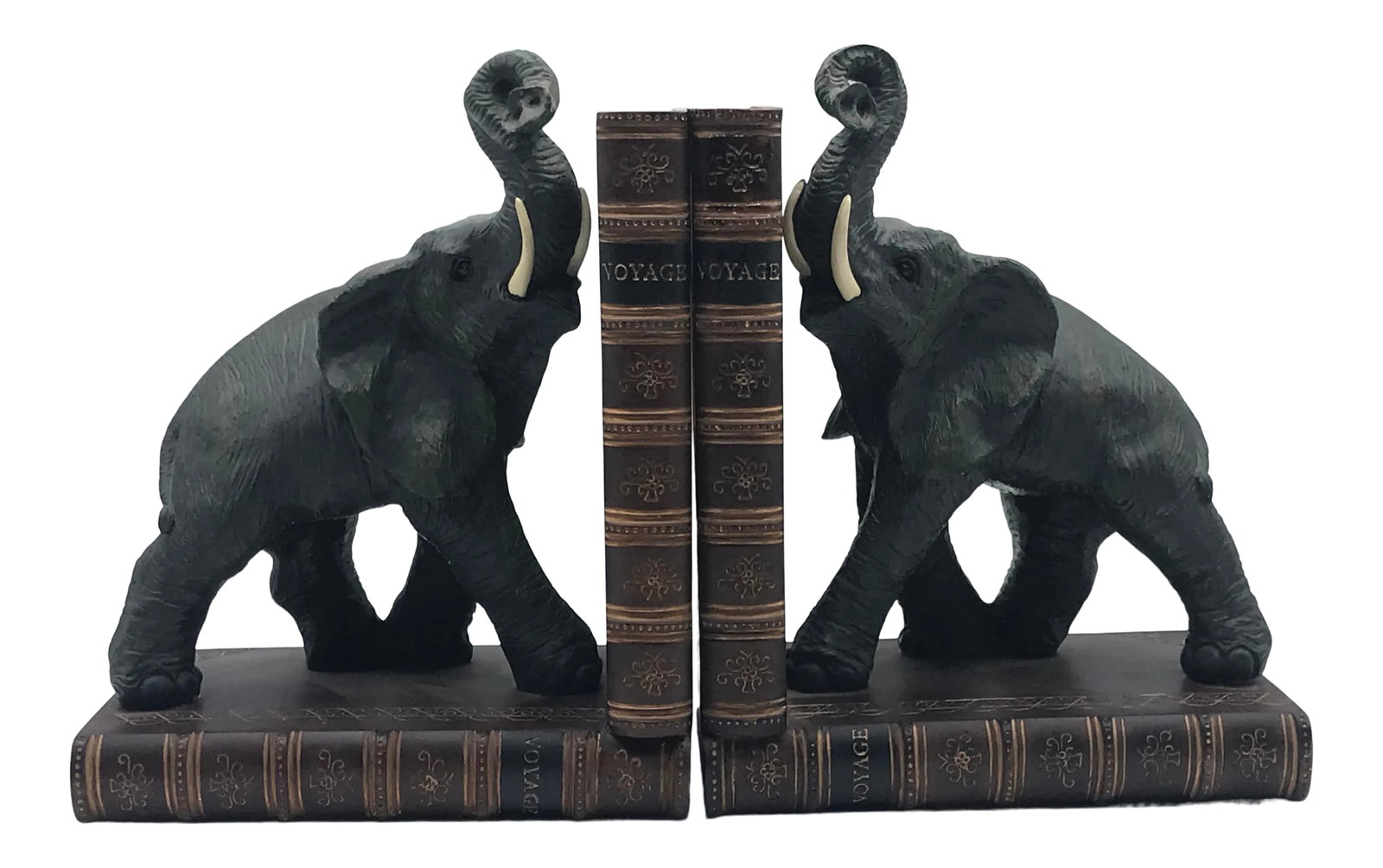 Vintage Elephants Sitting on Books Bookends - a Pair: A very handsome pair of elephant bookends with elephants sitting on books. Trunks raised for good luck! Felted bottoms. Just add your favorite books to complete an elegant traditional look.