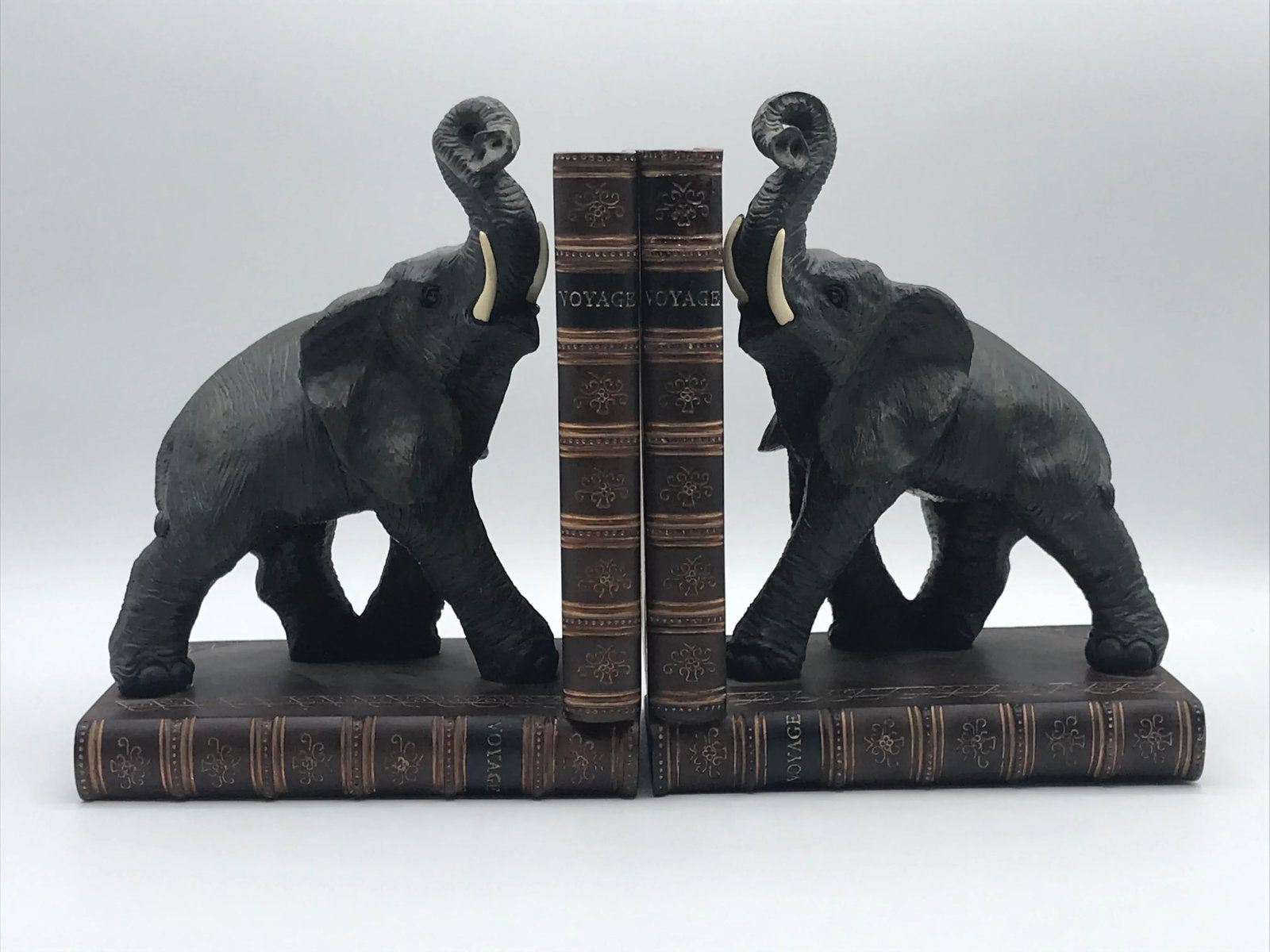 Vintage Elephants Sitting on Books Bookends - a Pair - 2