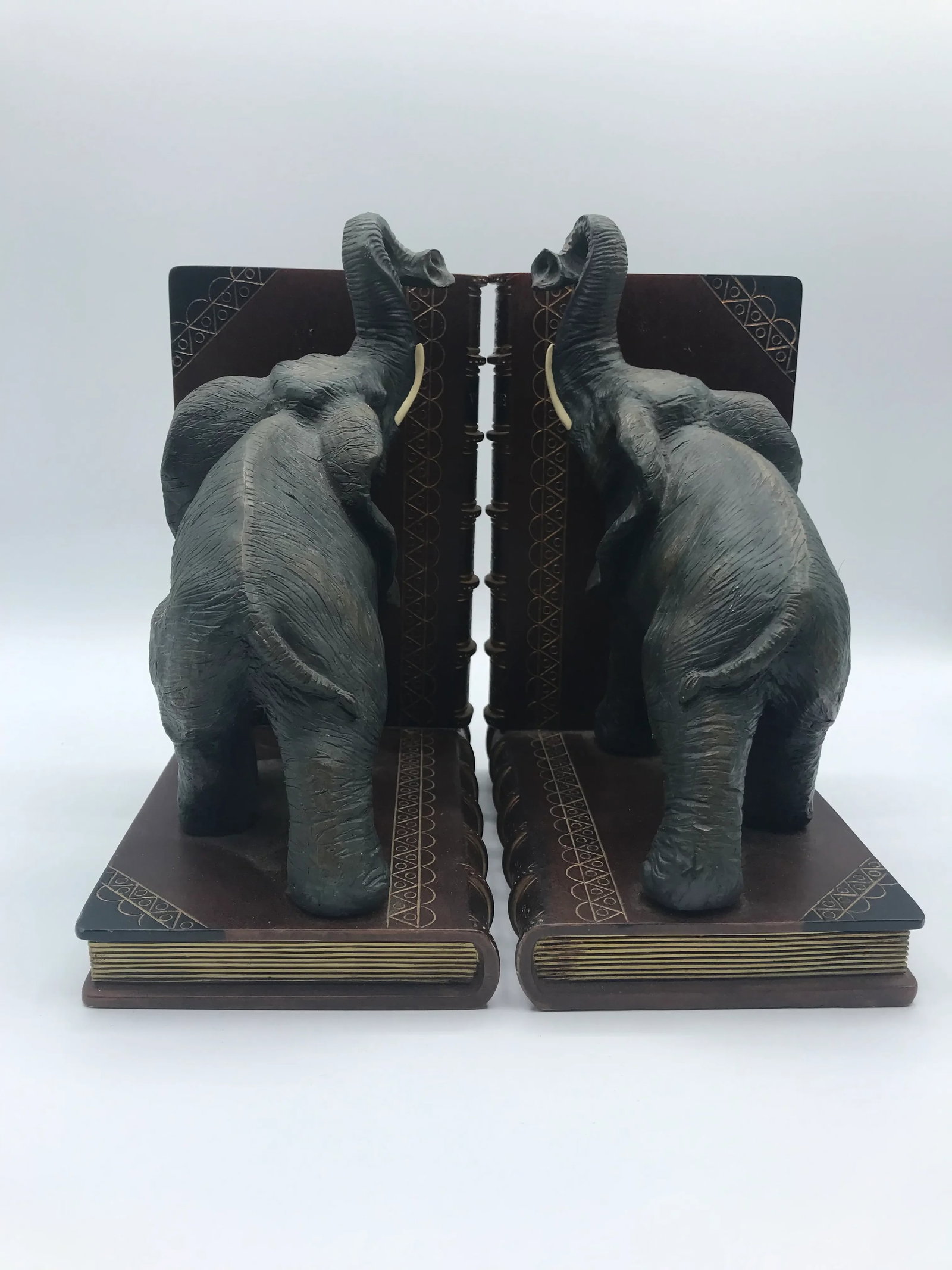 Vintage Elephants Sitting on Books Bookends - a Pair - 3