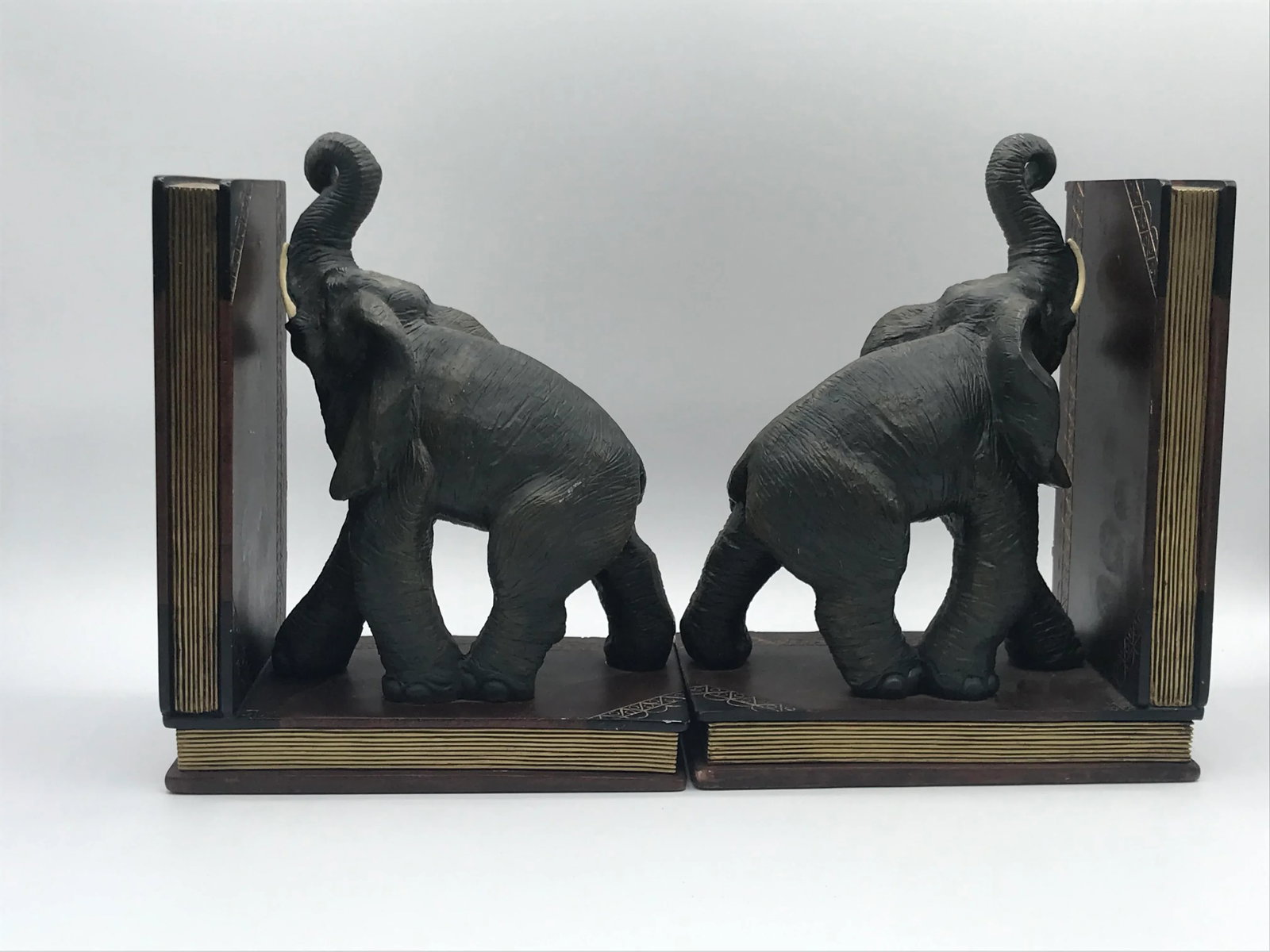 Vintage Elephants Sitting on Books Bookends - a Pair - 4