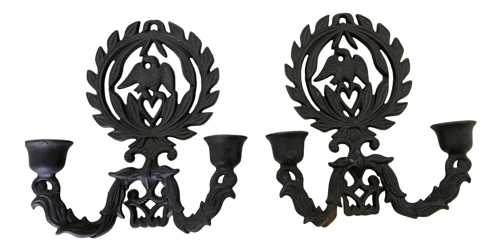 Vintage Cast Iron Candle Sconces - a Pair: Beautiful and unique, this iron wall sconce is sure to make a statement in your home. Condition: Alterations: Original Condition Unaltered Imperfections: Some Imperfections Condition Notes: A pair of