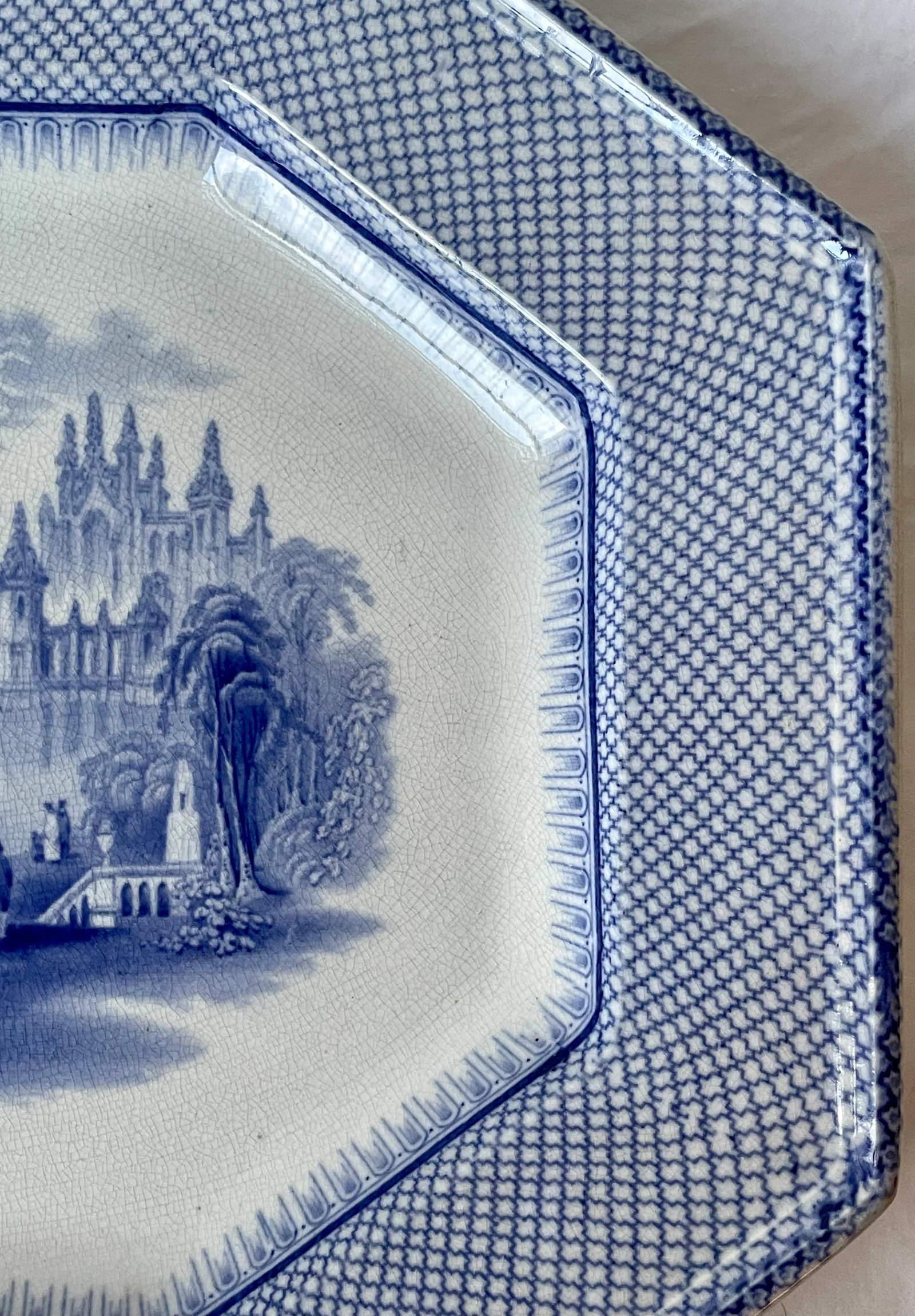 Antique Blue and White Transferware Ceramic Platter - 4