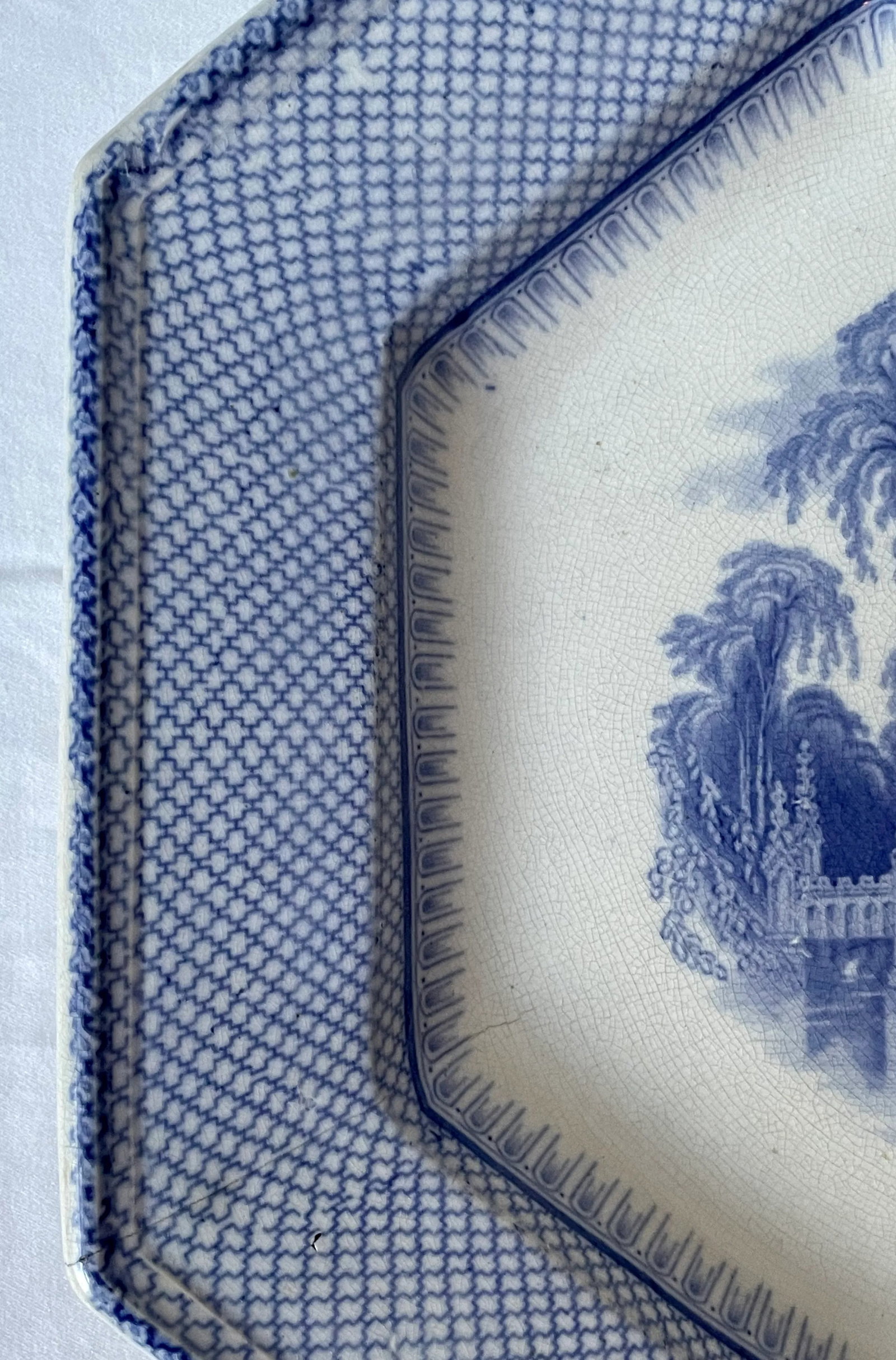 Antique Blue and White Transferware Ceramic Platter - 5