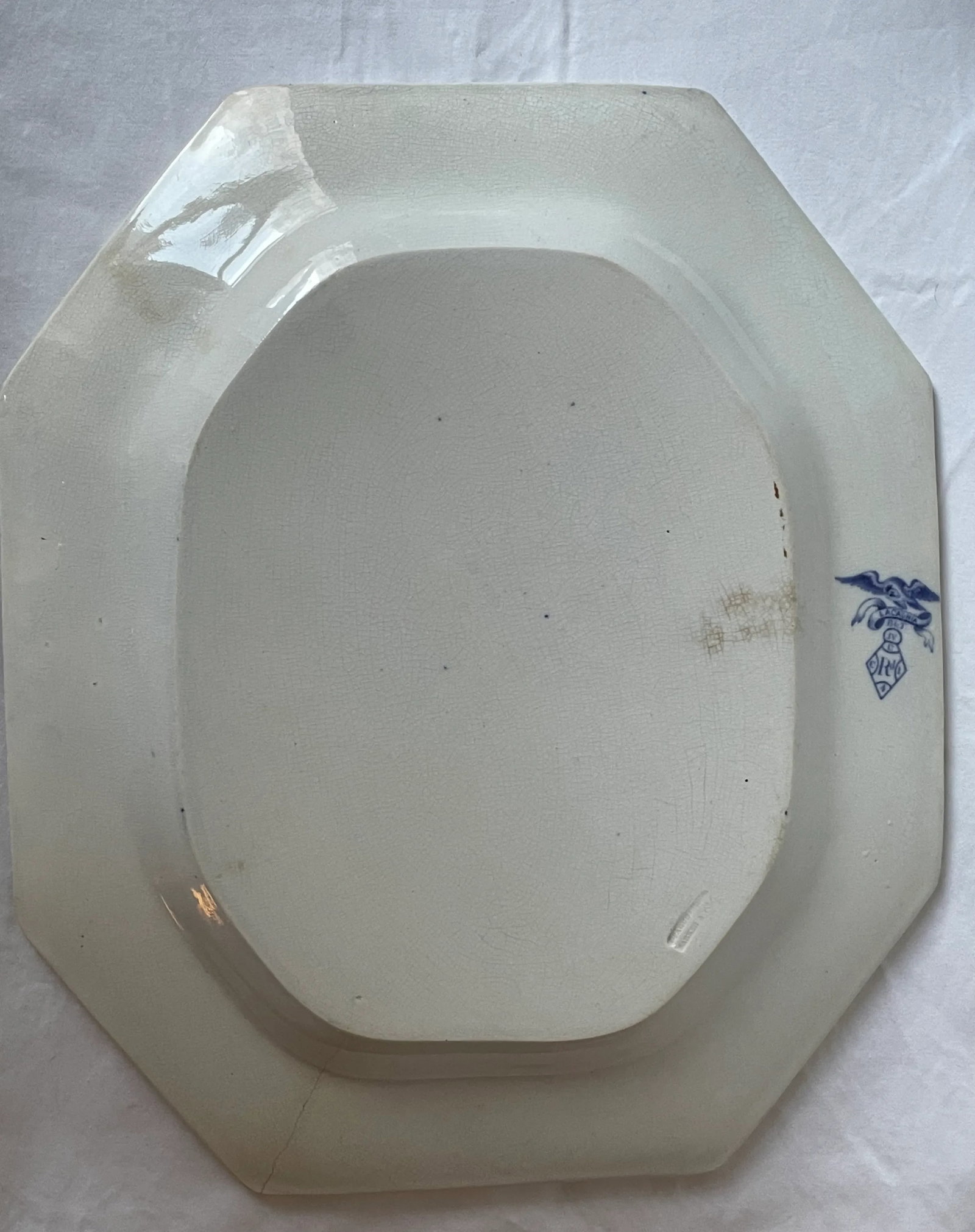 Antique Blue and White Transferware Ceramic Platter - 6