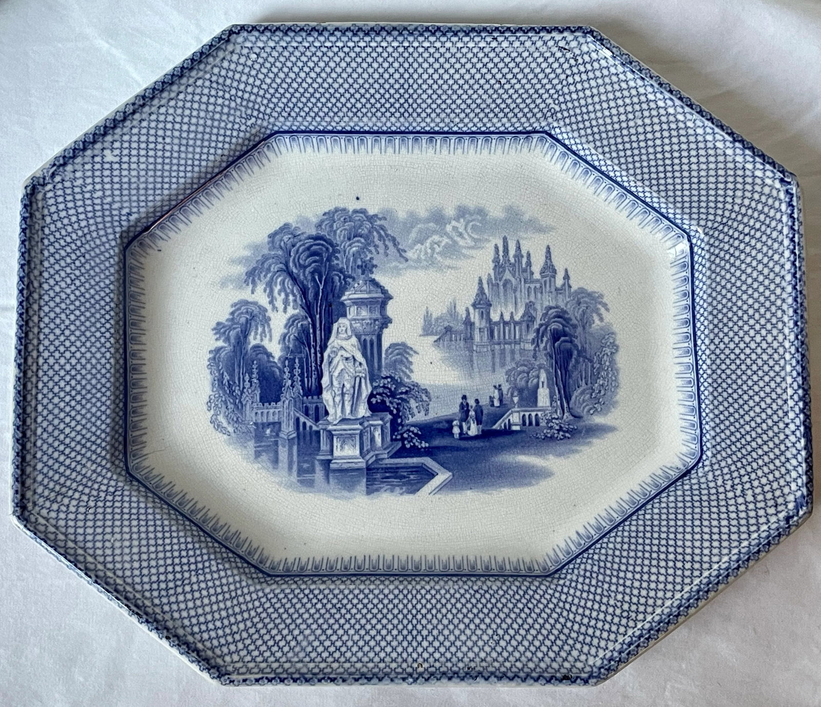Antique Blue and White Transferware Ceramic Platter - 8