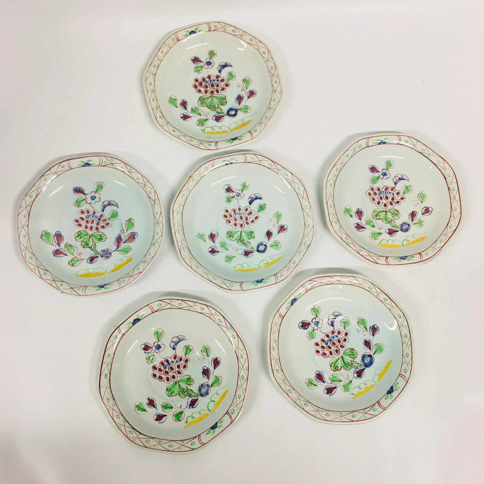 Antique Hand-Painted Calyx Ware Small Floral Plates- Set of 6 - 2