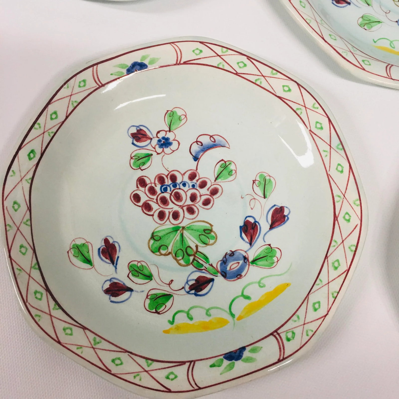 Antique Hand-Painted Calyx Ware Small Floral Plates- Set of 6 - 3