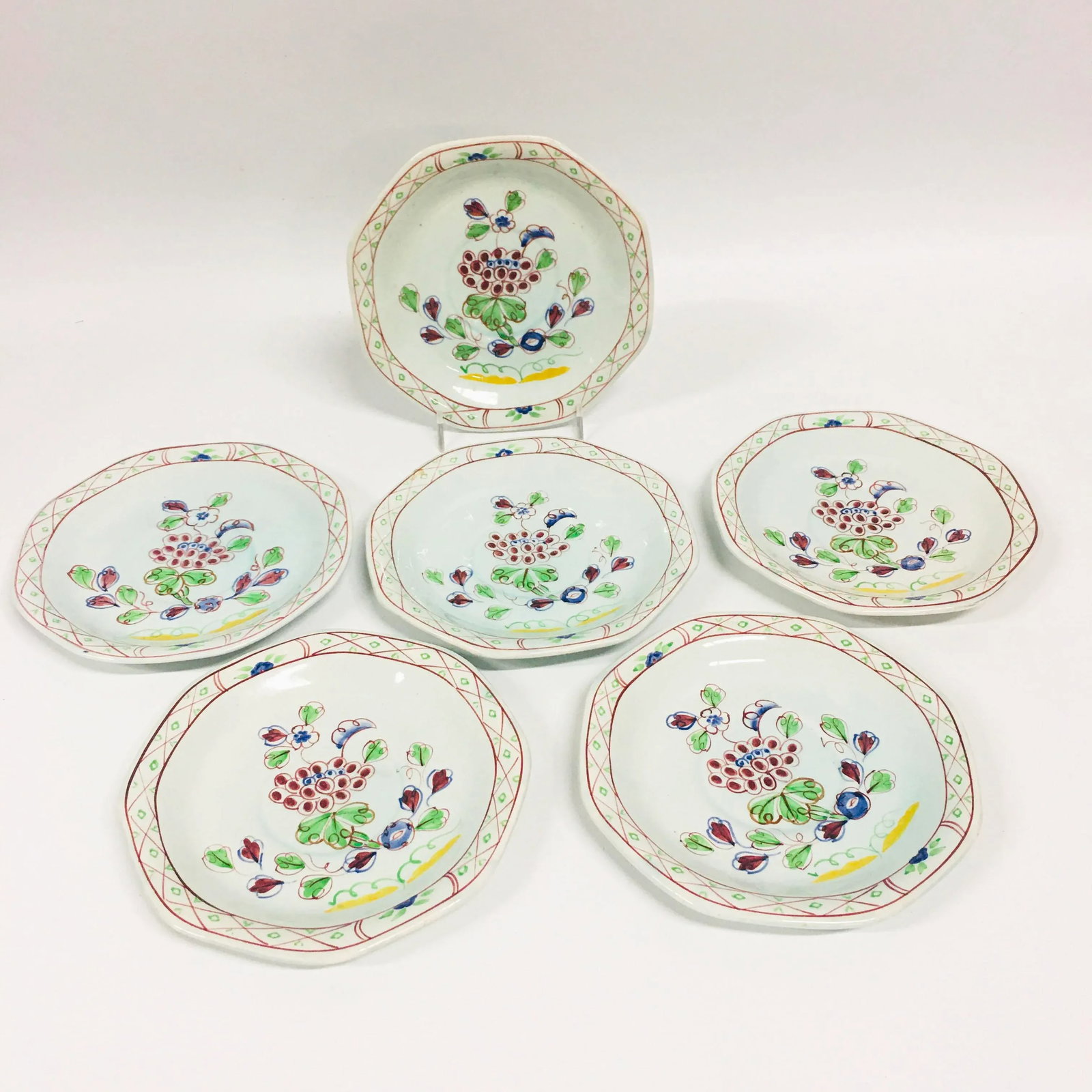 Antique Hand-Painted Calyx Ware Small Floral Plates- Set of 6 - 6