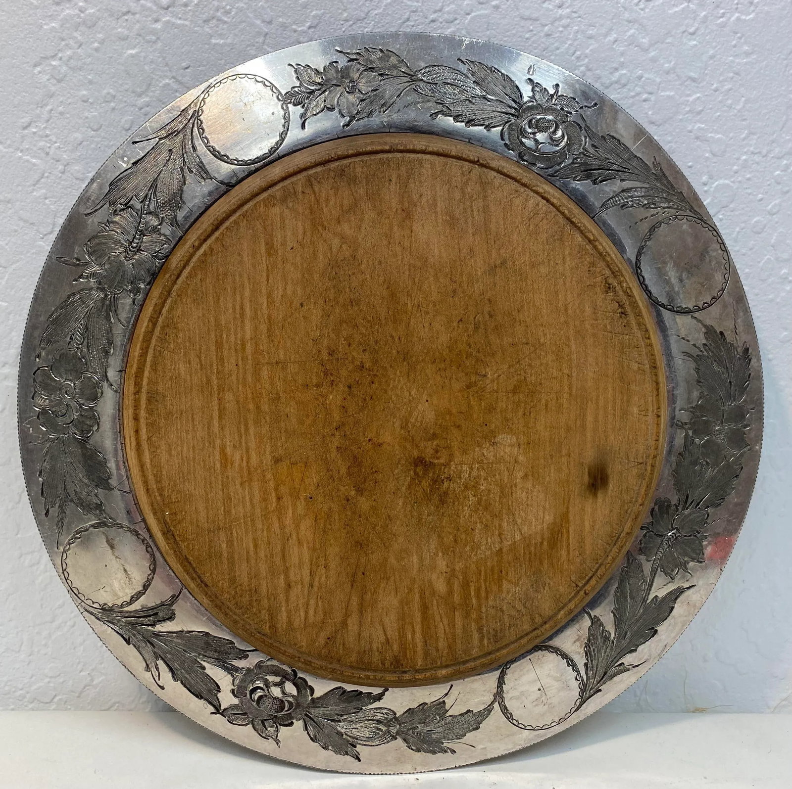 Antique John Round & Sons Wooden Bread Board With Silver Plate Serving Tray Made in England. - 13