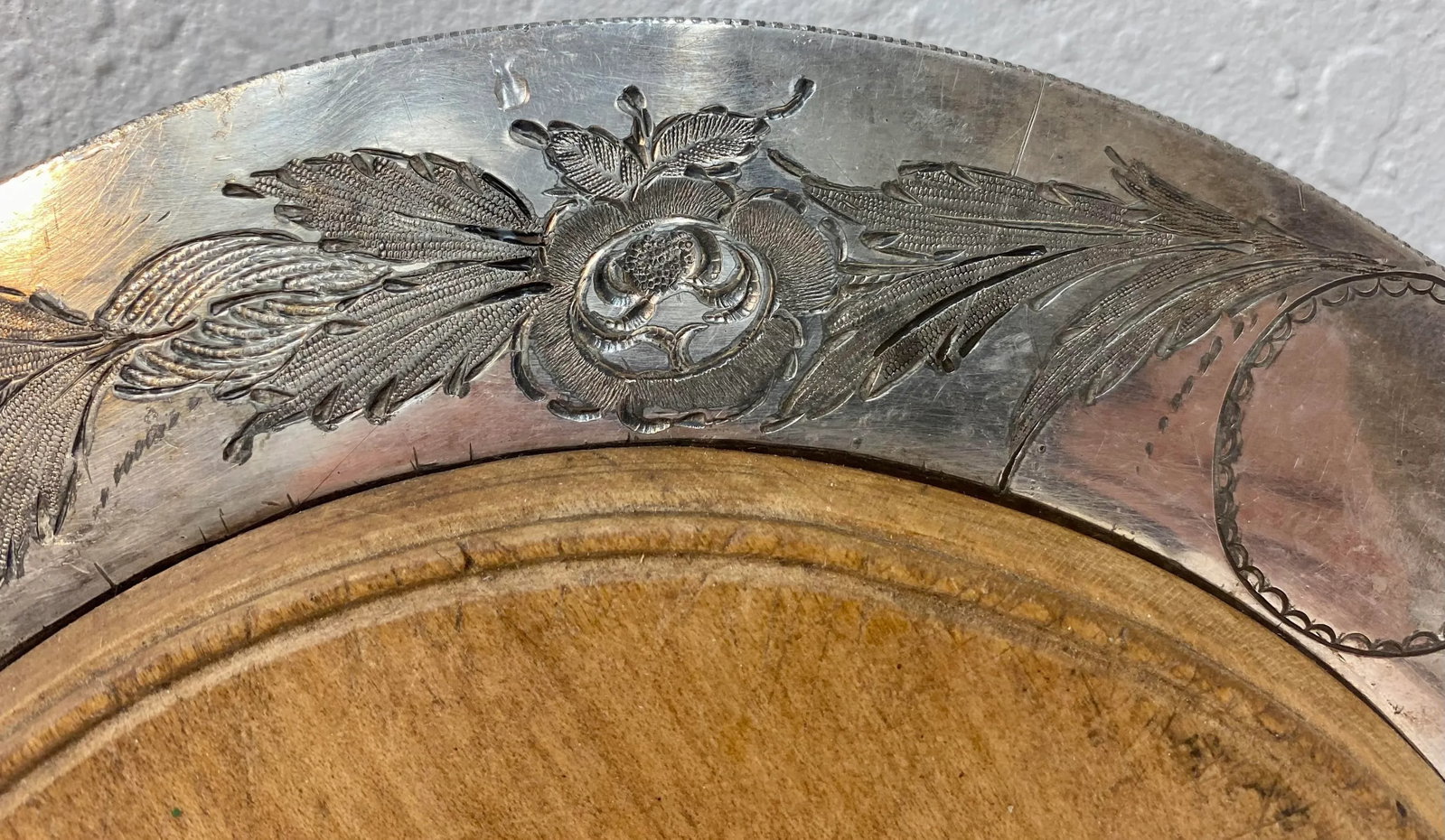 Antique John Round & Sons Wooden Bread Board With Silver Plate Serving Tray Made in England. - 3
