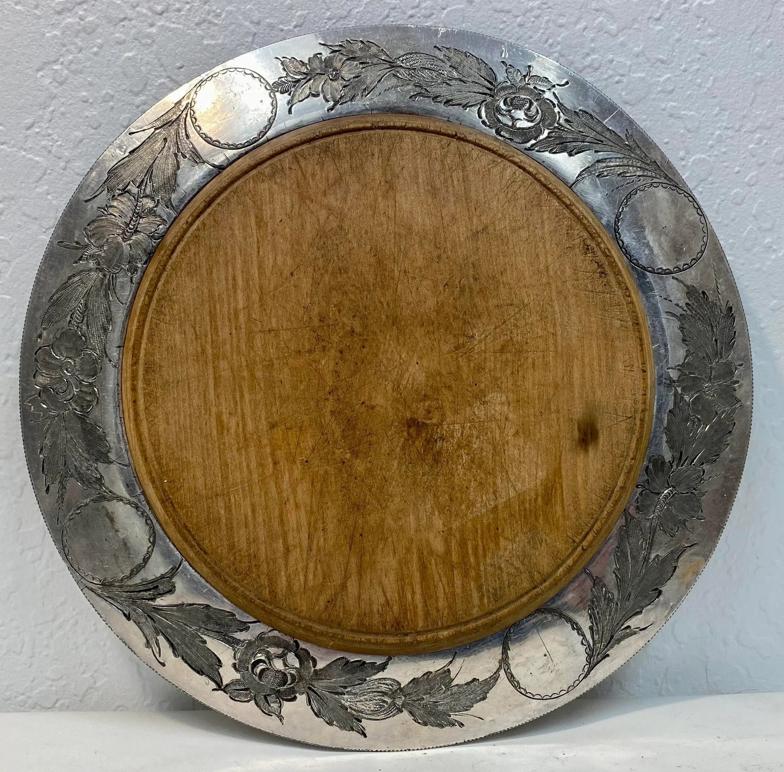 Antique John Round & Sons Wooden Bread Board With Silver Plate Serving Tray Made in England. - 9