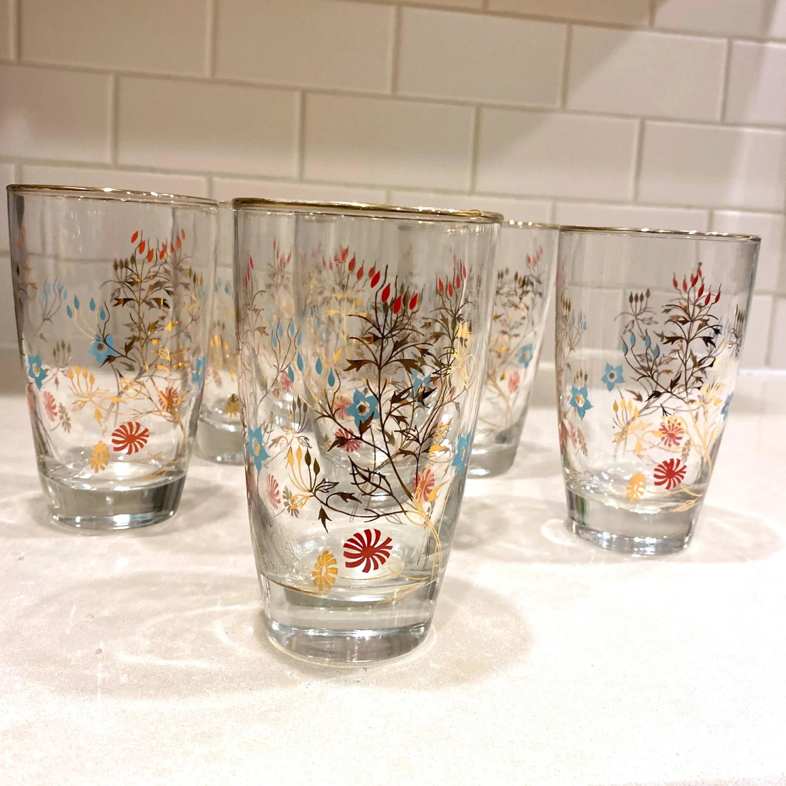 Mid-Century Pink and Turquoise Bar Ware - a Set of 6 - 7