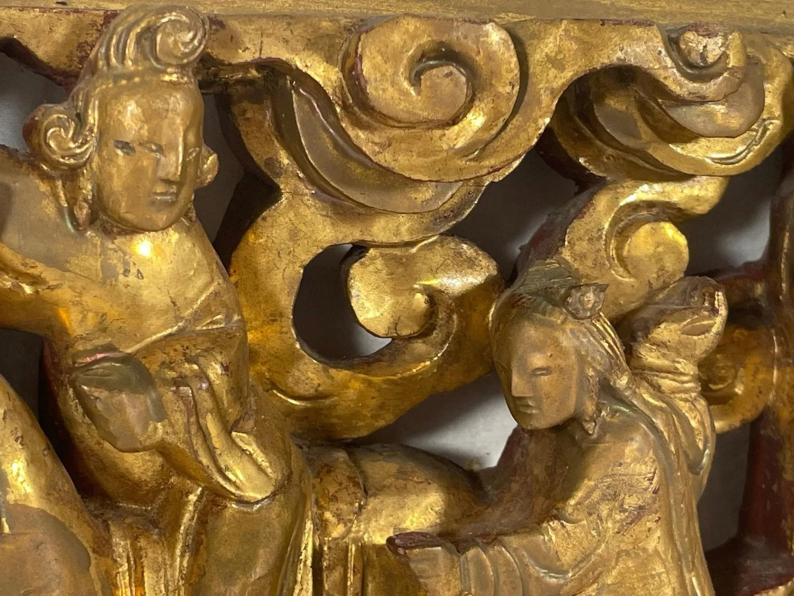 Antique Chinese Carving Pierced Gilt Wood Panel. - 11