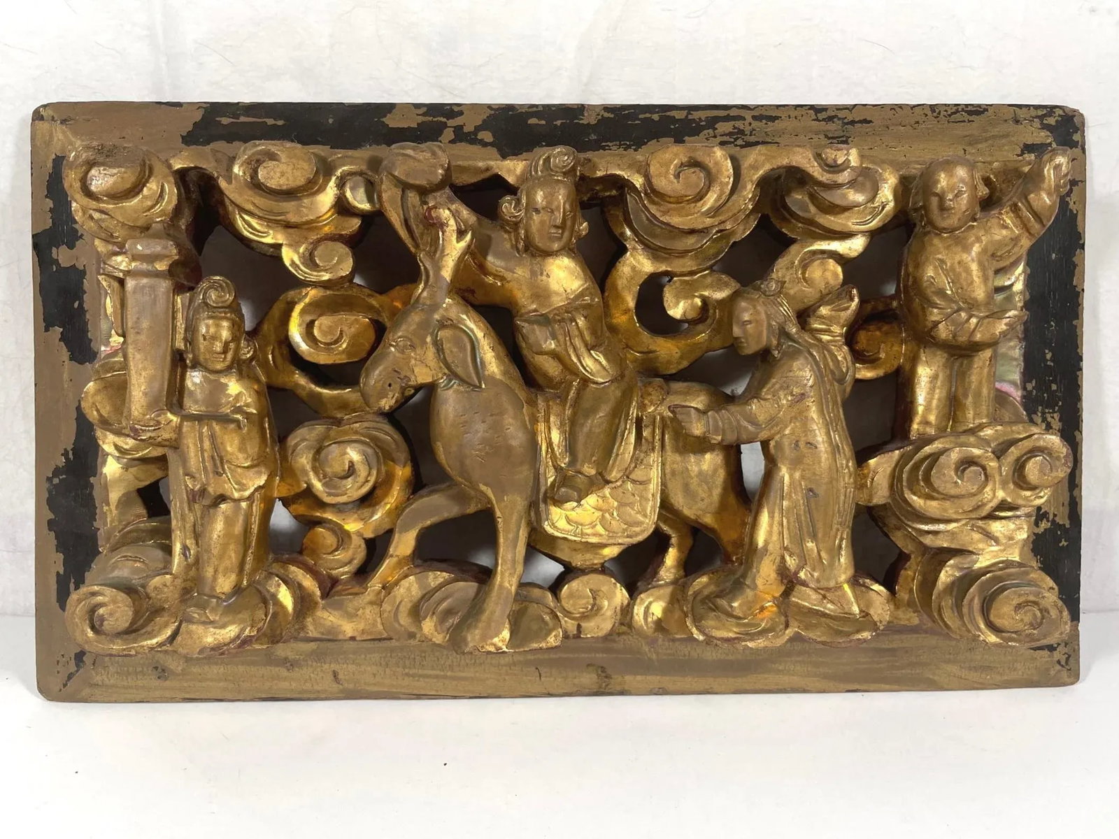 Antique Chinese Carving Pierced Gilt Wood Panel. - 13