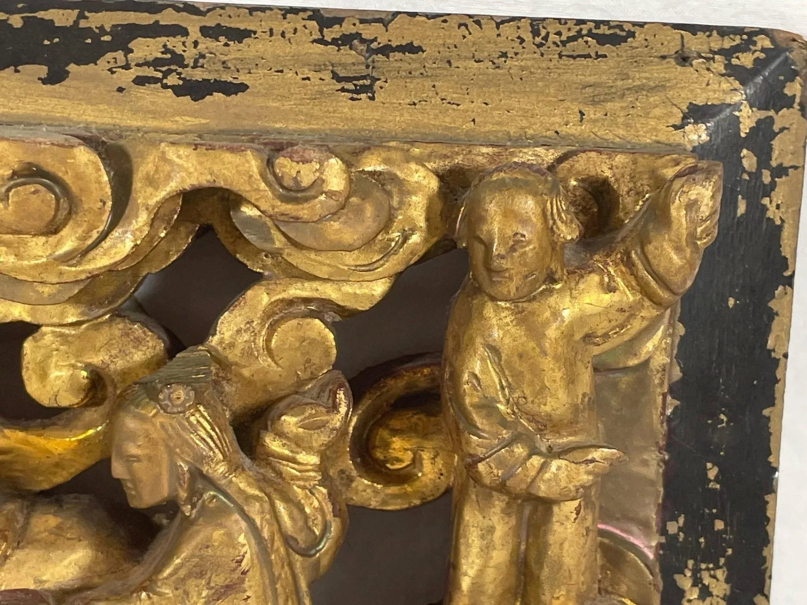 Antique Chinese Carving Pierced Gilt Wood Panel. - 2