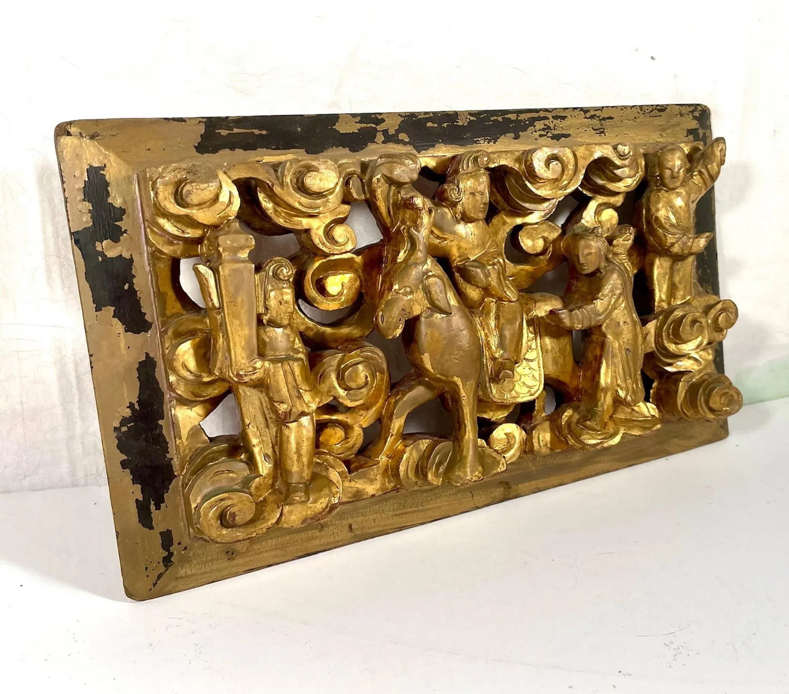 Antique Chinese Carving Pierced Gilt Wood Panel. - 5