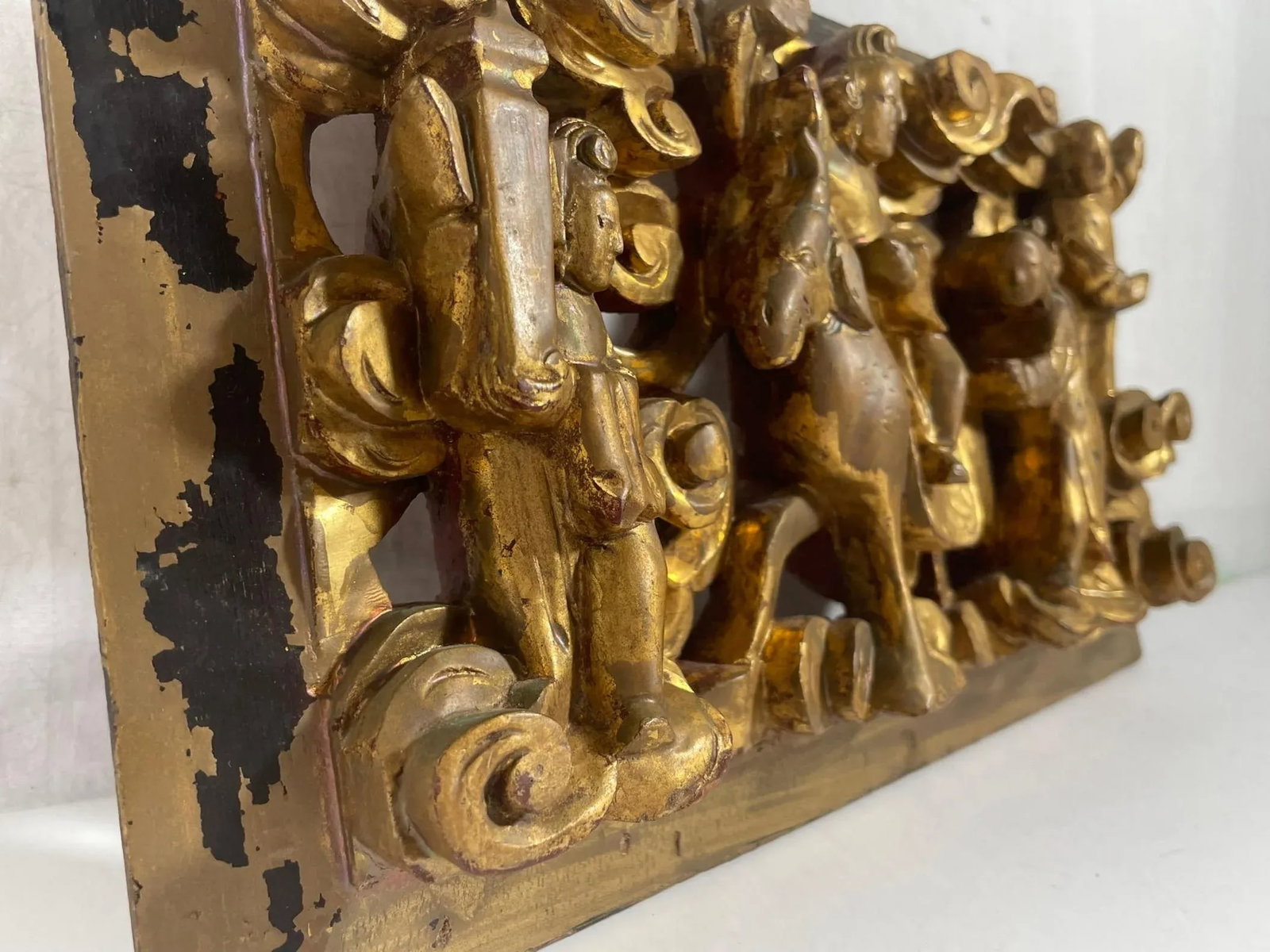 Antique Chinese Carving Pierced Gilt Wood Panel. - 7