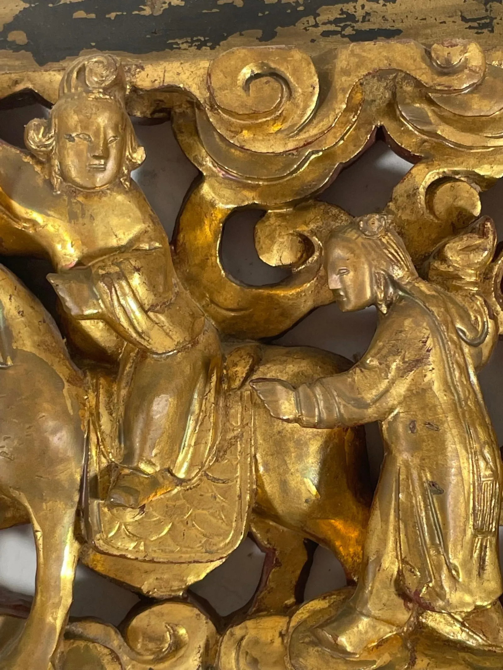 Antique Chinese Carving Pierced Gilt Wood Panel. - 9