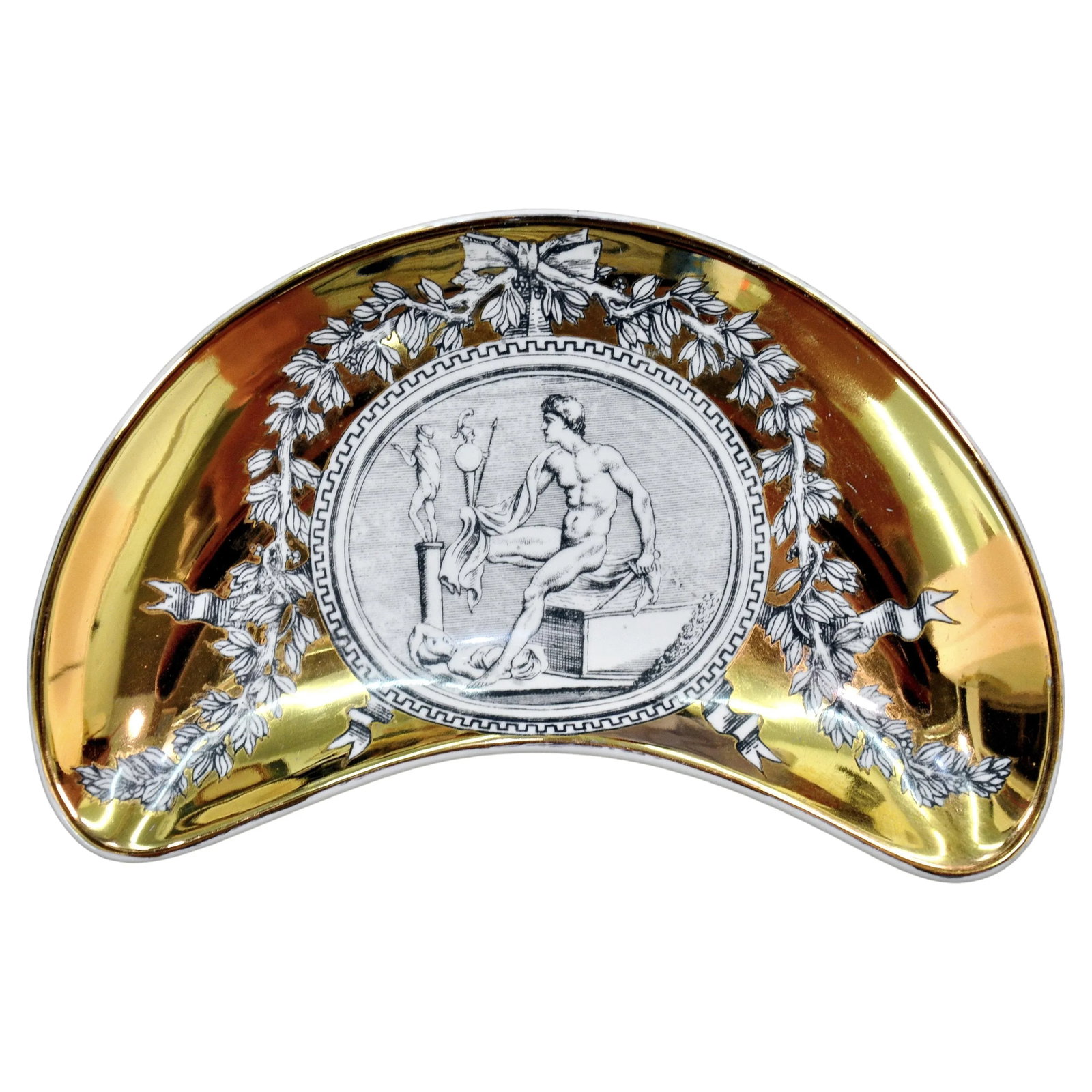 Set of Piero Fornasetti Medaglioni Gilt Porcelain Crescent Catchall Plates, 1960s - 6