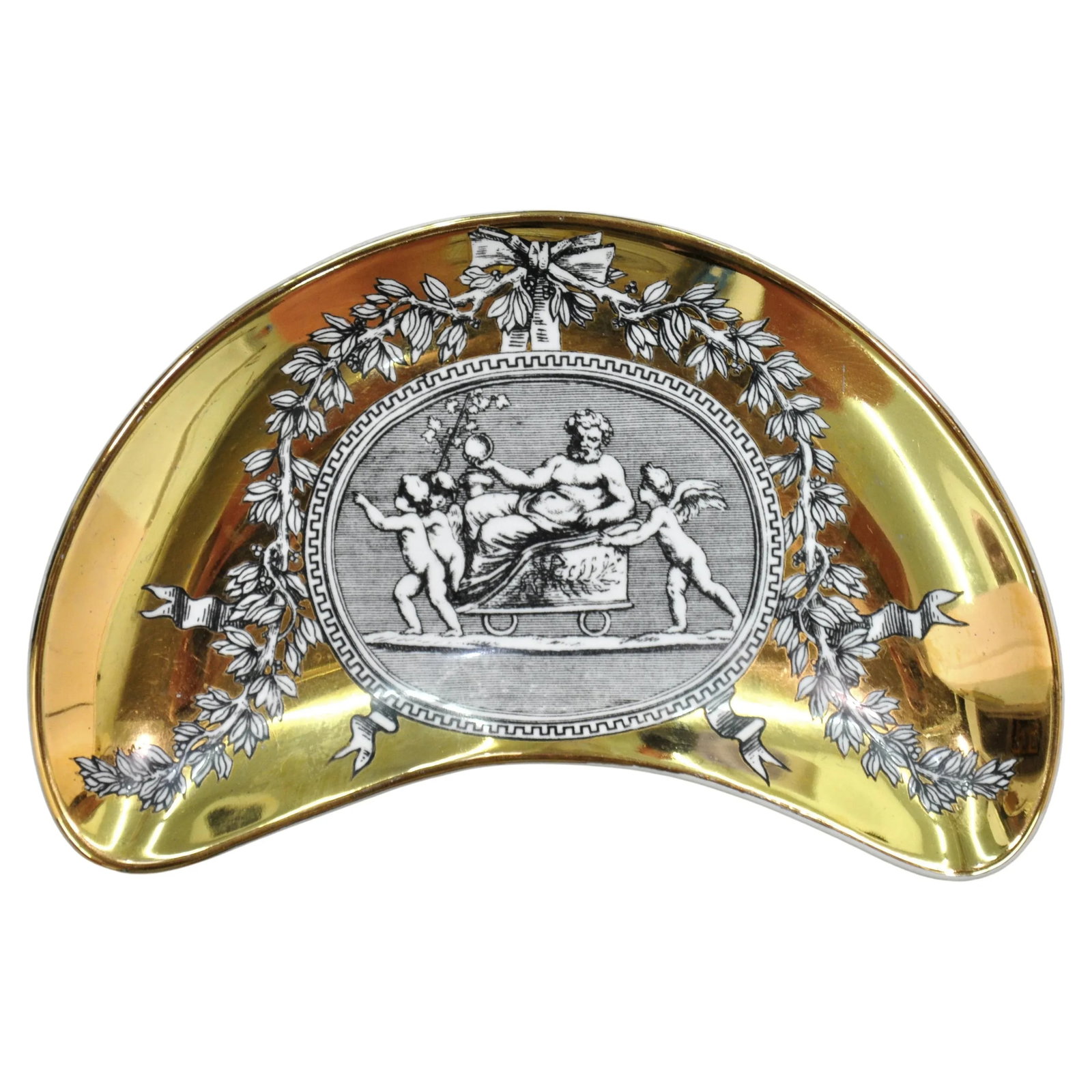 Set of Piero Fornasetti Medaglioni Gilt Porcelain Crescent Catchall Plates, 1960s - 7