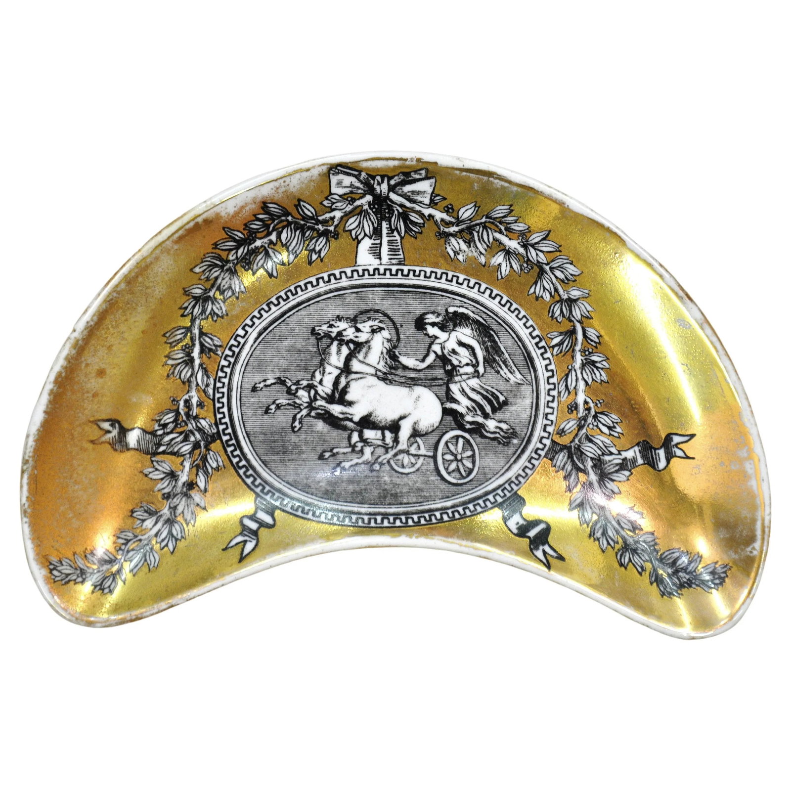 Set of Piero Fornasetti Medaglioni Gilt Porcelain Crescent Catchall Plates, 1960s - 8