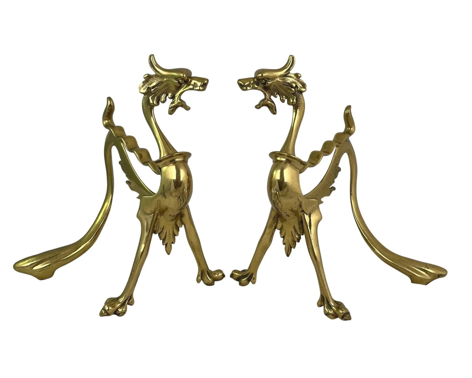 Mid-Century Brass Dragon Andirons - a Pair - 2