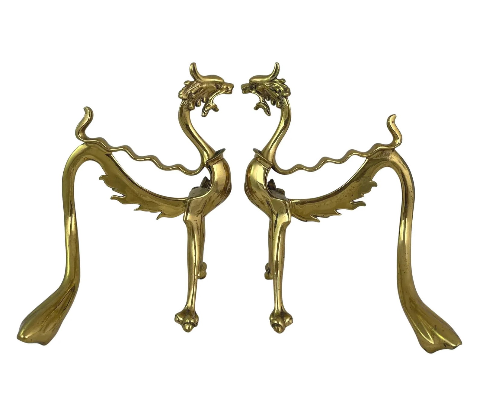 Mid-Century Brass Dragon Andirons - a Pair - 3