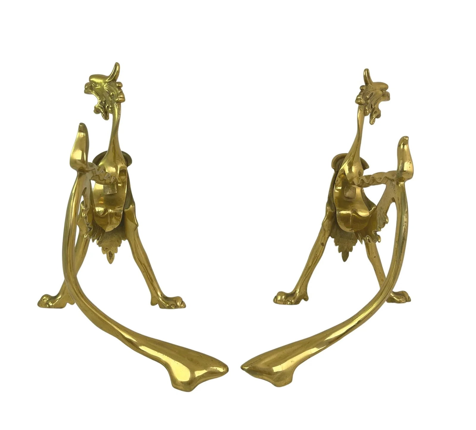 Mid-Century Brass Dragon Andirons - a Pair - 4