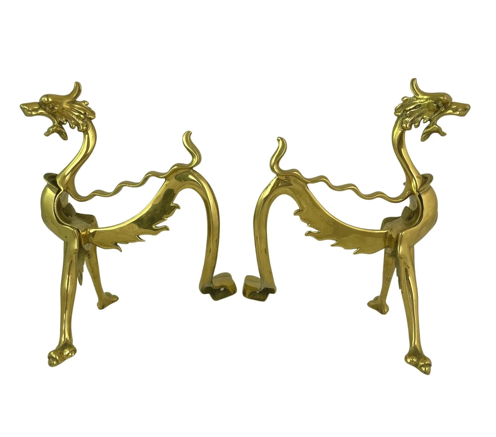 Mid-Century Brass Dragon Andirons - a Pair - 5