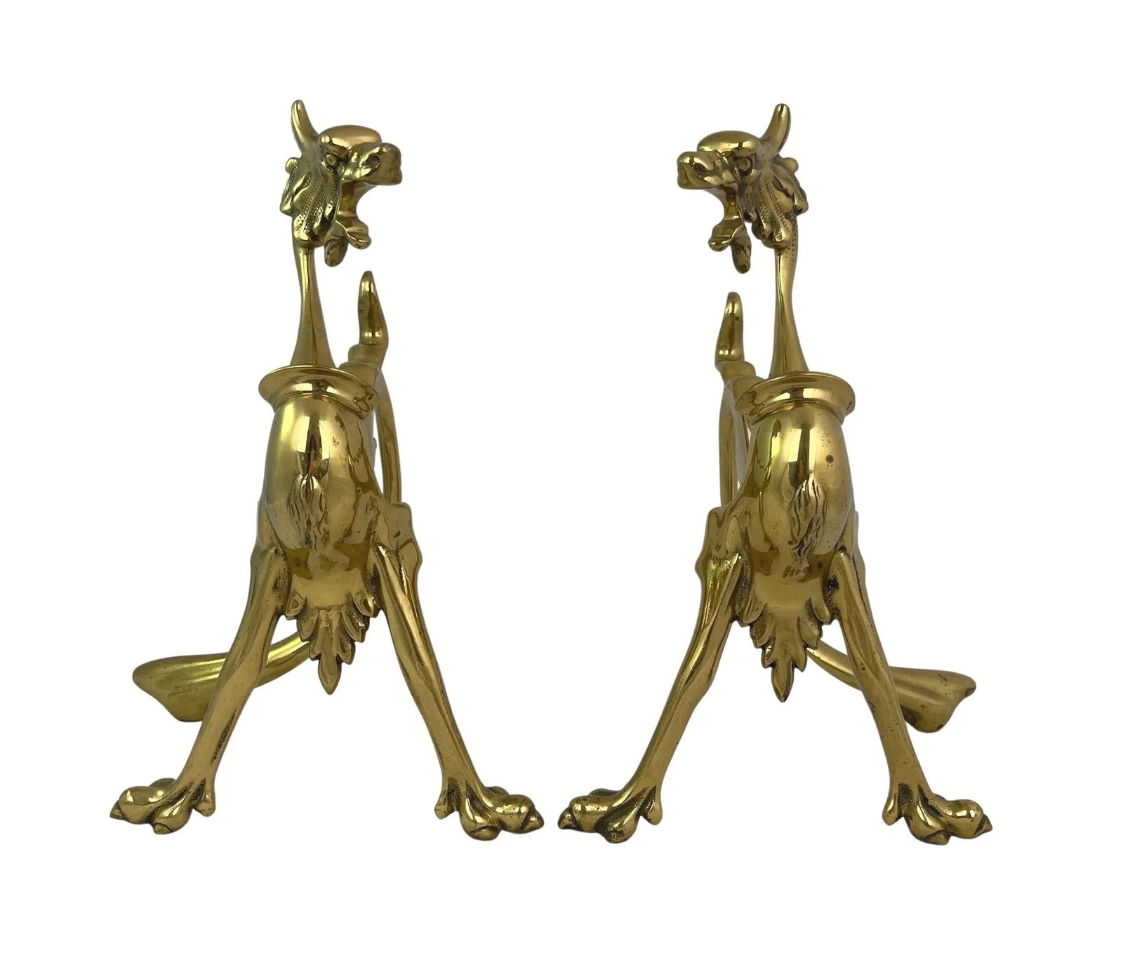 Mid-Century Brass Dragon Andirons - a Pair - 6