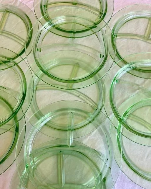 Vintage Green Depression Glass Divided Dinner Plates- Set of 11 - 3