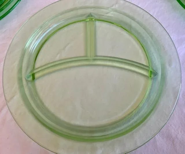 Vintage Green Depression Glass Divided Dinner Plates- Set of 11 - 4