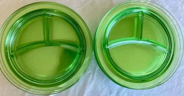 Vintage Green Depression Glass Divided Dinner Plates- Set of 11 - 5
