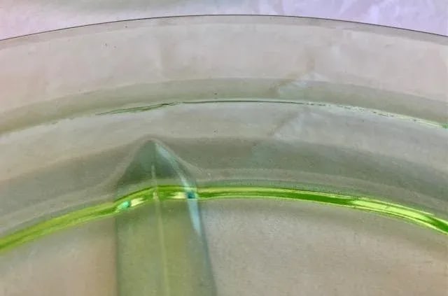 Vintage Green Depression Glass Divided Dinner Plates- Set of 11 - 6